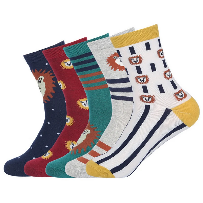 Мужские модные хлопковые носки с рисунком льва осенне-зимние креативные