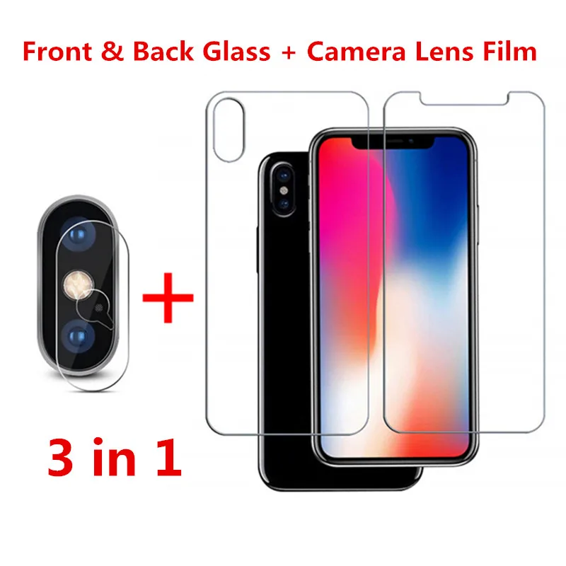 3-в-1 Передняя плёнка+ Задняя плёнка+ объектив Стекло для iphone X XS XR 6 6s 7 8 плюс размер 11 pro закаленное Экран протектор для iphone 7 8 plus, 7 plus, Стекло