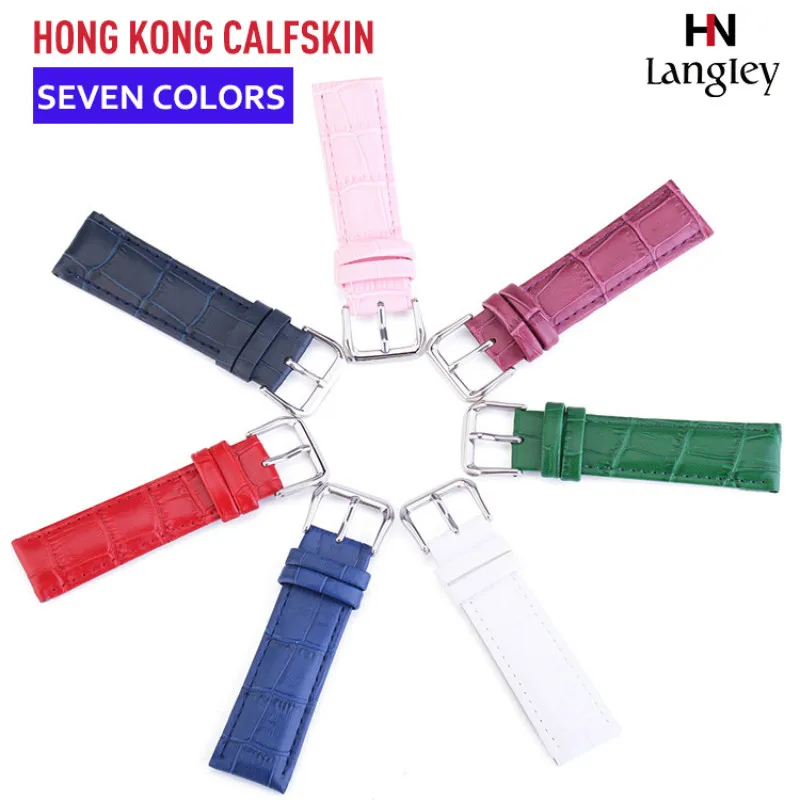 

LANGLEY 2018 Fashion Watch Band 12mm,14mm,16mm,18mm,20mm,22mm,24mm Genuine Leather Strap Steel Buckle Wrist Watchband waterproof