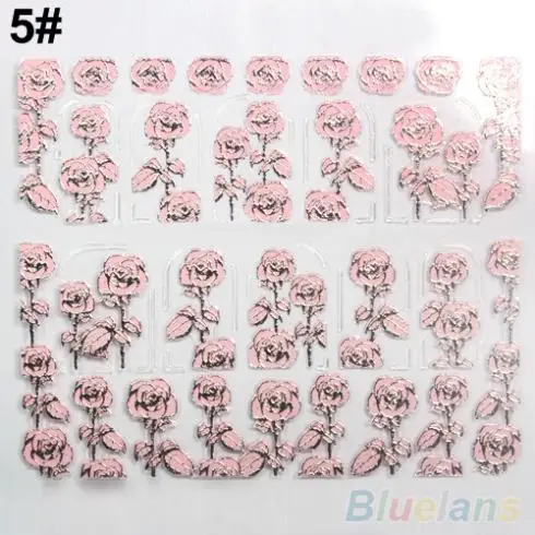 3D Nail Stickers Embossed Pink Flowers Design Art Decal Tips Sheet Manicure 1QLE | &amp Decals