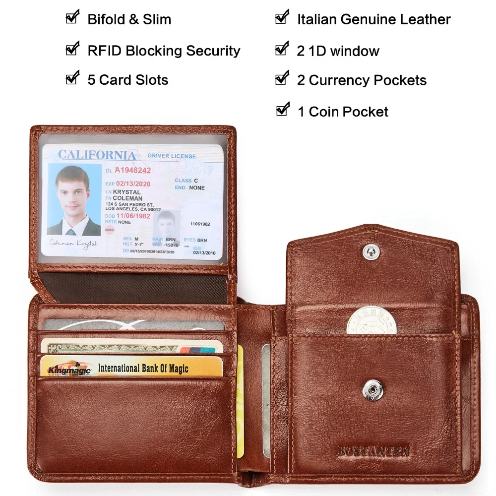 Мужской кошелек bolanten из натуральной кожи, RFID, с карманом для монет, короткие винтажные кошельки с держателями для карт, мужской кошелек с коробкой