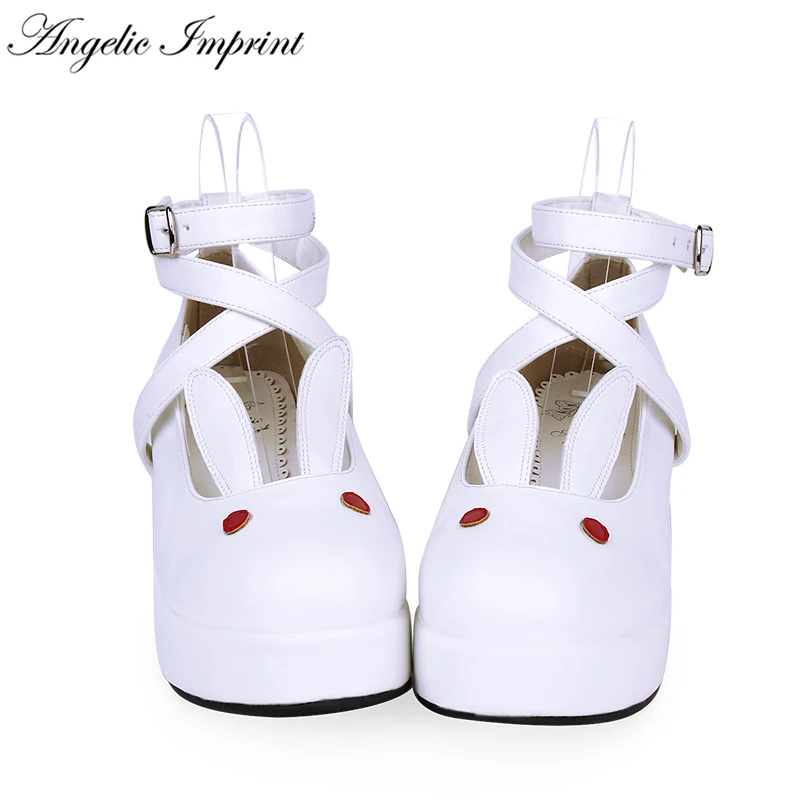 

Girls Sweet Lolita Cosplay Rabbit Ear Strappy Wedge Shoes
