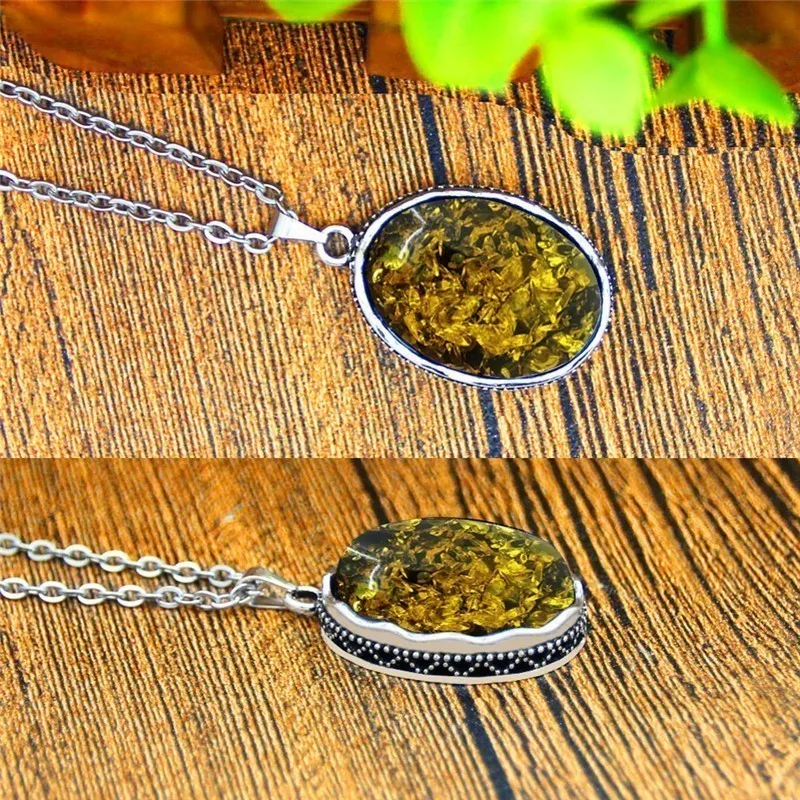 Овальные темно зеленый цветок подвеска комплект ювелирных изделий Цепочки и