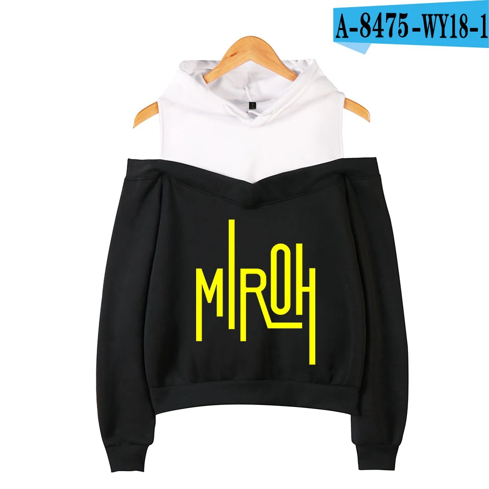 Kpop Stray Kids Miroh High Street уличная мода, толстовки с открытыми плечами, Женская толстовка в стиле хип-хоп, сексуальные толстовки, женские новые идол - Цвет: Black