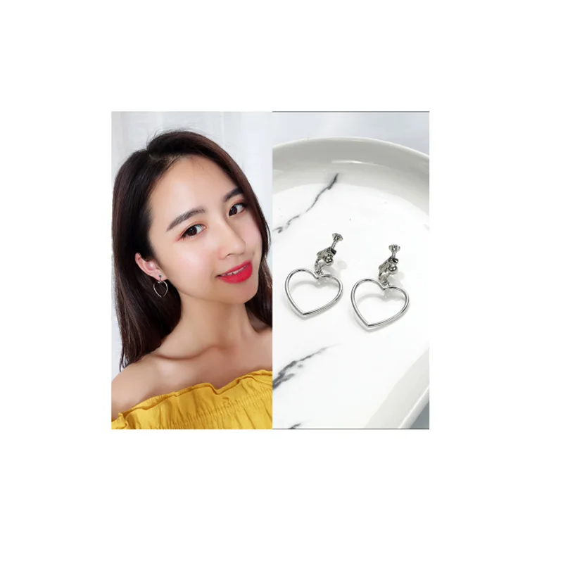 t76 Бренд Grace Jun,, серьги-клипсы, без пирсинга, для женщин, модные, звездное сердце, Геометрический стиль, винтовые клипсы, серьги без аллергии, Новинка - Окраска металла: t76
