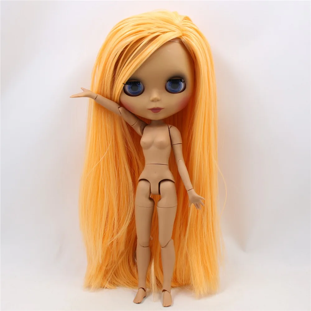 Заводская кукла blyth 1/6 bjd шарнирное тело темная кожа матовое лицо, волосы манго, голая кукла 30 см BL0559