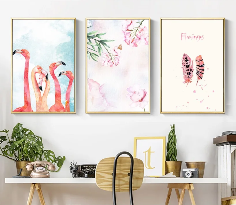 3 шт. декоративные картины в скандинавском стиле с изображением фламинго Картина