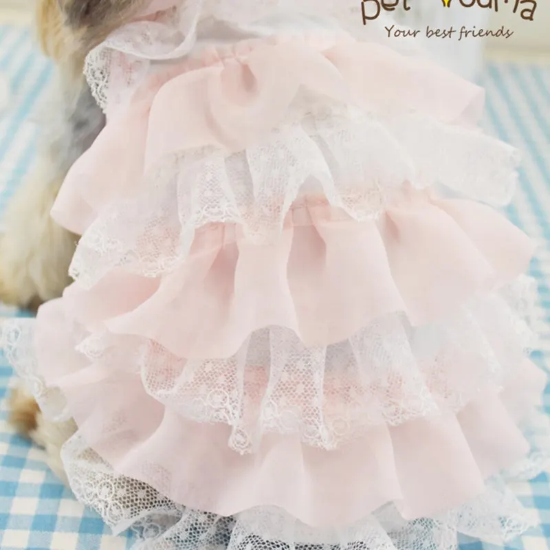 Cute pink Dog puppy lace dress dog cat pet cake Tutu skirt dog luxury Princess wedding Dress summer dog chihuahua clothes