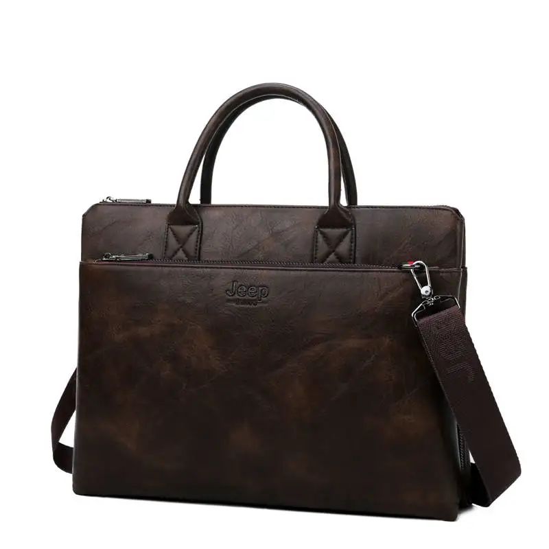 8862 Brown Мужской комплект сумка и кошелек jeep buluo, оранжевый портфель для ноутбука 14", деловая кожаная сумка с ремнем через плечо, портфель для документов, все сезоны - Цвет: 8862 Brown