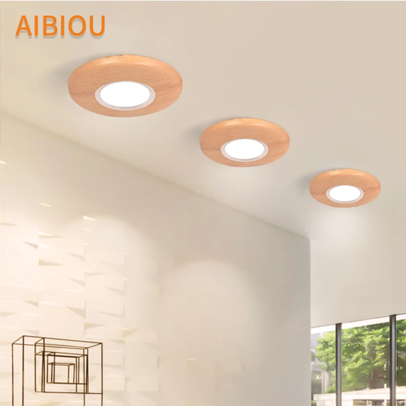 AIBIOU 220 В светодиодный потолочный светильник с деревянным абажуром для гостиной 3
