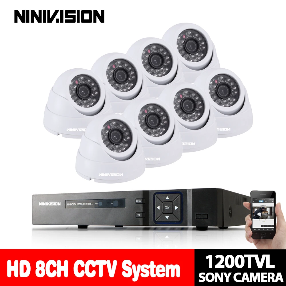 

NINIVISION 8CH 1080P HDMI DVR 1200TVL 720P HD indoor Security Camera System 2TB HDD 8 Channel CCTV DVR Kit Sony CCD Camera Set