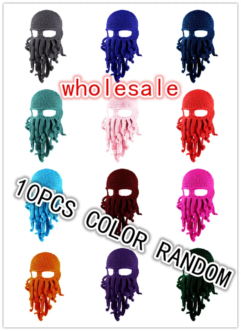BomHCS Wholesale 10PCS Funny Tentacle Octopus Cthulhu Crochet Beanie Hat Cap Wind Mask