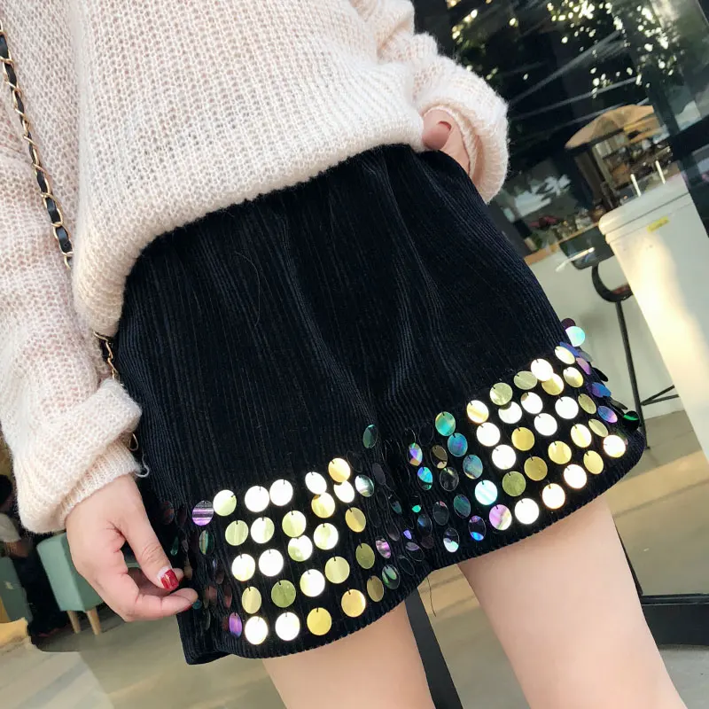 2018 модная Вельветовая короткая штаны с блестками ботинки брюки осенняя зимняя