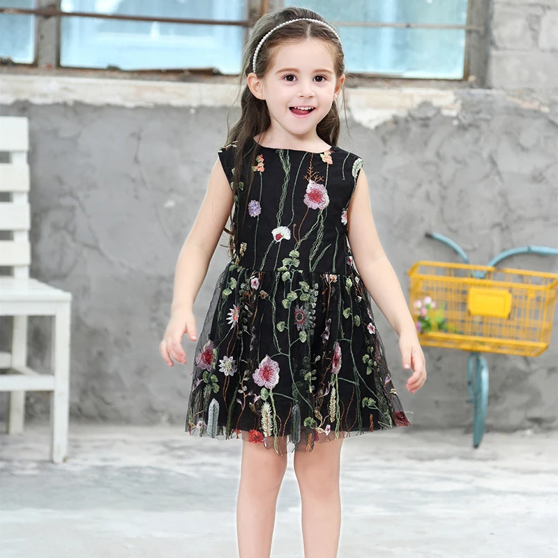 Summer girls tutu dress baby kids party children clothes fashion 3d floral embroidery backless mesh 2 to 9 yrs | Детская одежда и