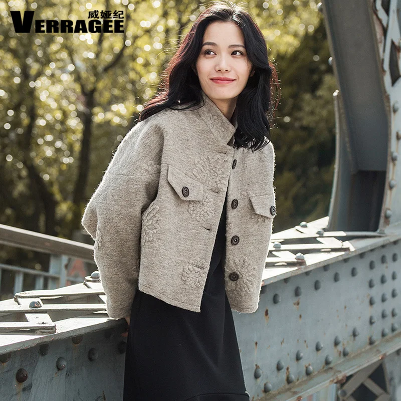 VERRAGEE бренд 2017 новое зимнее пальто женское однобортное короткое пальто|woolen coat|brand