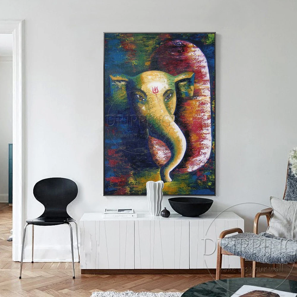 Wall Art Canvas Ganesh Oil Painting for Living Room Decoration Hand-painted Artwork Abstract Figure | Дом и сад