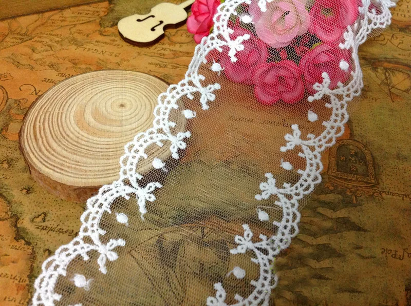 14 yard 7cm 2.75&quot wide ivory mesh tulle gauze scalloped embroidery tapes lace trim ribbon f7g8hx free ship | Дом и сад