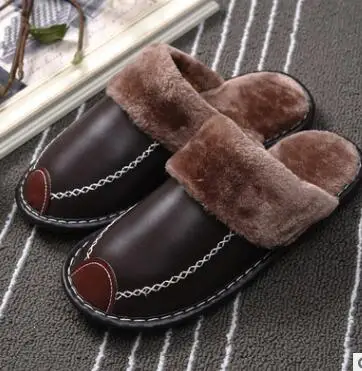light brown Женские тапочки для зимы; модная кожаная обувь для дома размера плюс; DB013 - Цвет: light brown