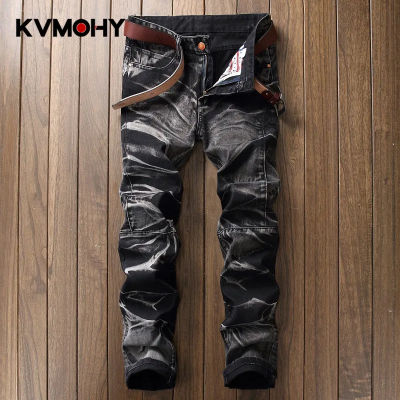 

Men Jeans Hombre Pants Hip Hop Fashion Ruched Full Length Denim Distressed Jeans Pantalon Homme Jean Streetwear