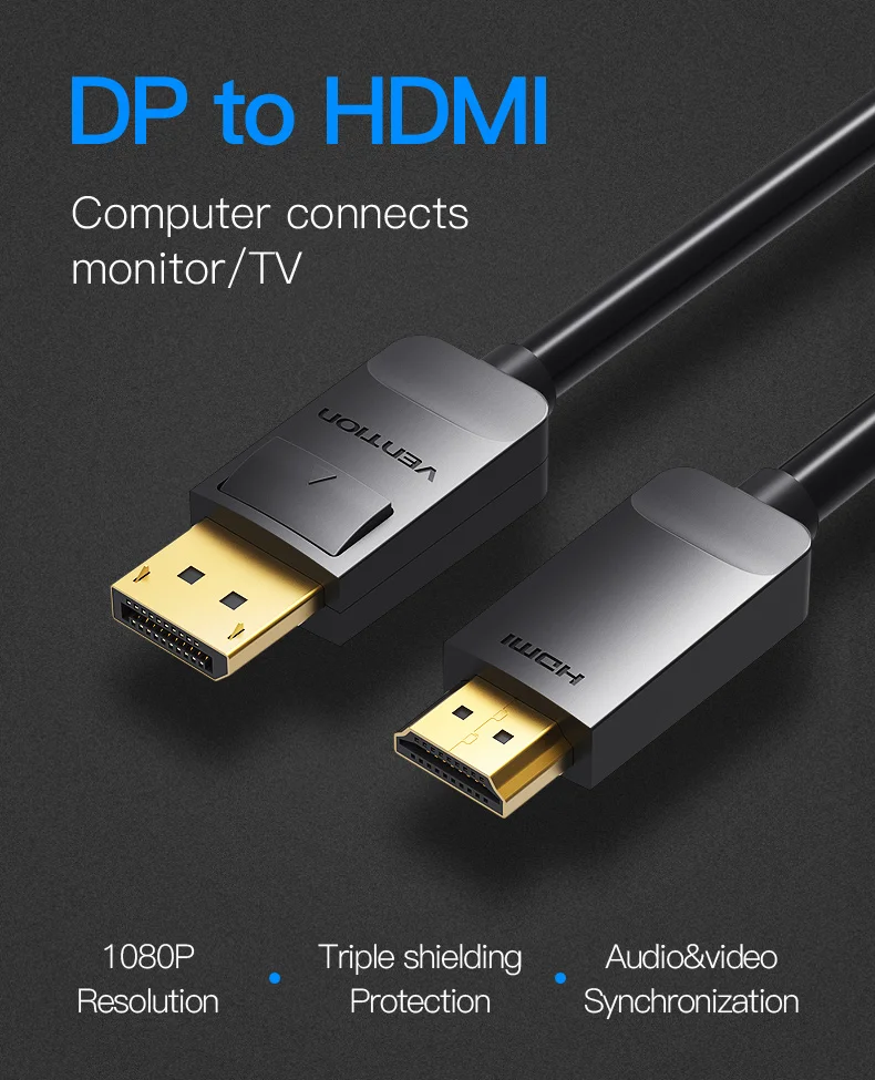 Vention Кабель-адаптер DP папа-HDMI папа 1080 Кабель-адаптер конвертер видео кабель для ПК ноутбук для Mac Displayport к HDMI 3 м