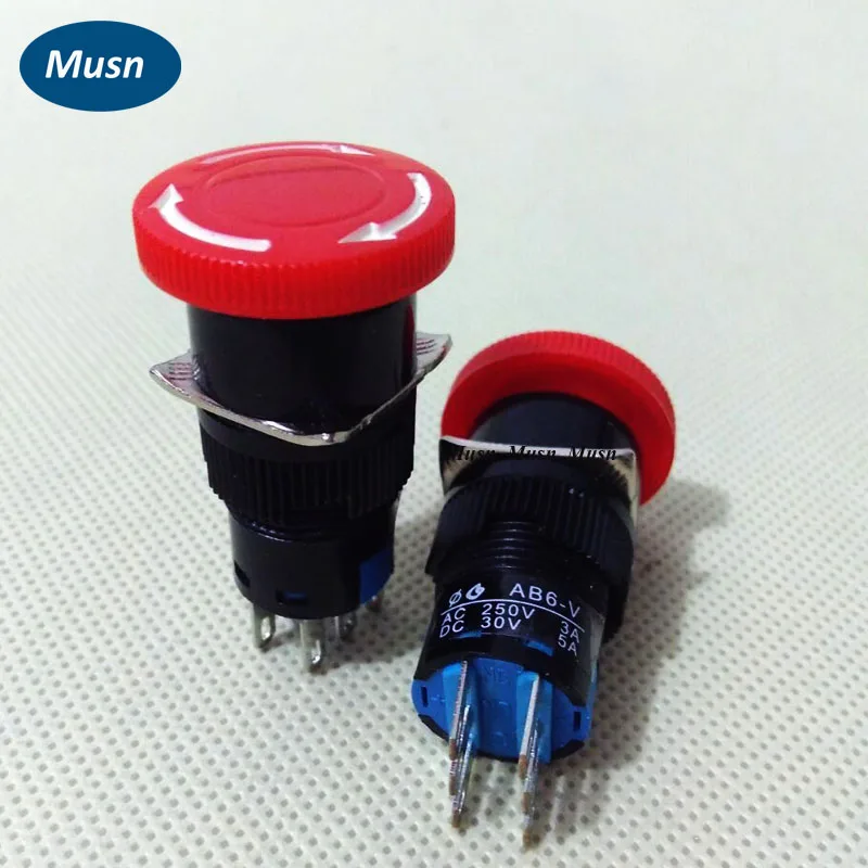 10 шт./лот Кнопка аварийной остановки гриба 16 мм монтажное отверстие 2NO 2NC
