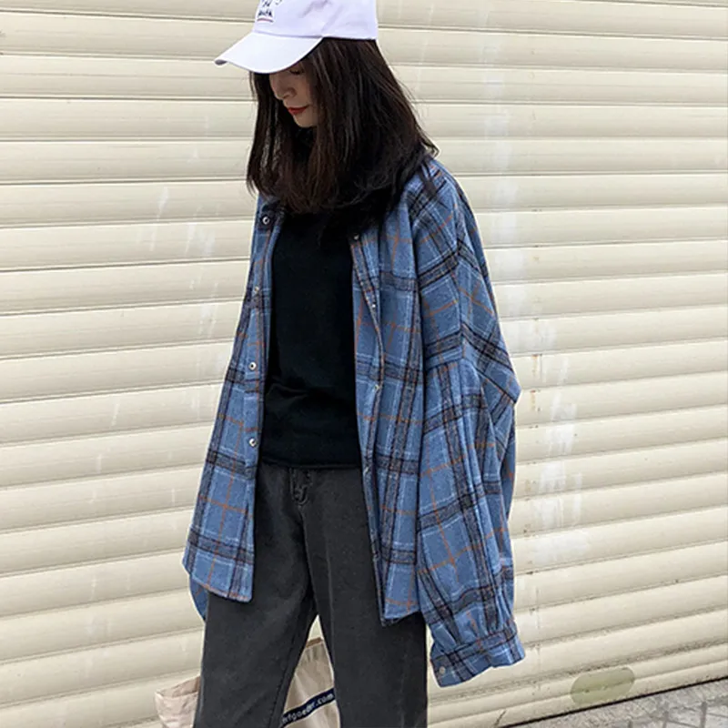 Футболки свободные Harajuku корейский стиль модные женские туфли новые Однобортный BF школьников с длинным рукавом Для женщин s рубашка ежедневно Q357