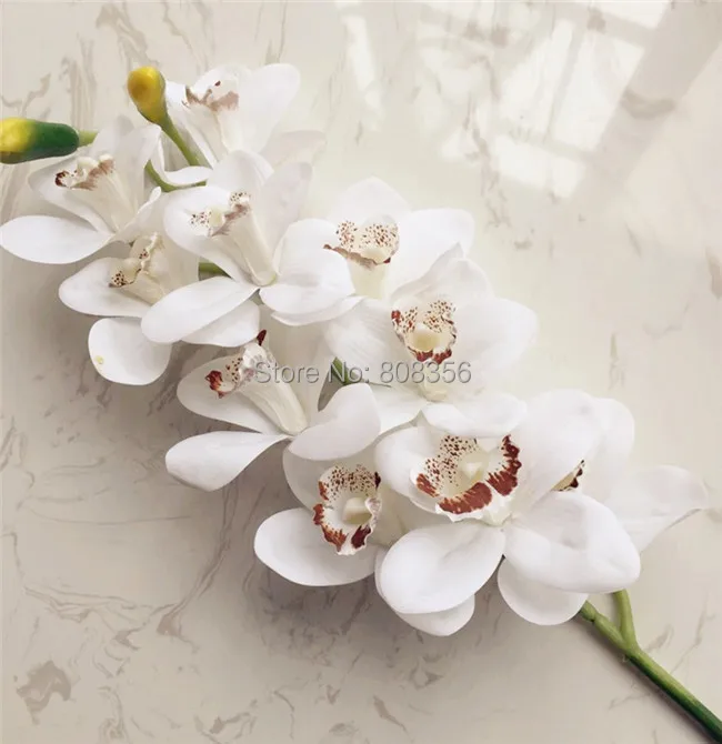 4 шт. настоящий сенсорный орхидеи ПУ Cymbidium большой размер 10 голов ПУ орхидеи цветы для свадьбы центральный декоративный цветок