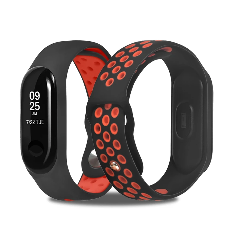 HANGRUI двойной цветной ремешок для Xiaomi mi band 3, умный Браслет, дышащий силиконовый ремешок для mi band 3