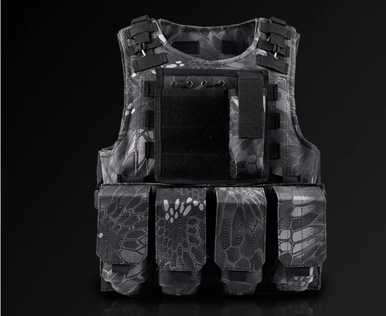 BLack Camo Тактический Жилет для страйкбола, тактический жилет для переноски, боевой тренировочный жилет с 4 сумками+ 1 сумка для аксессуаров - Цвет: BLack Camo