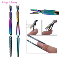 3 in 1 magic rainbow multi function nail cuticle pusher shaping tweezers can be used to push pinch remove hold scrape squeeze