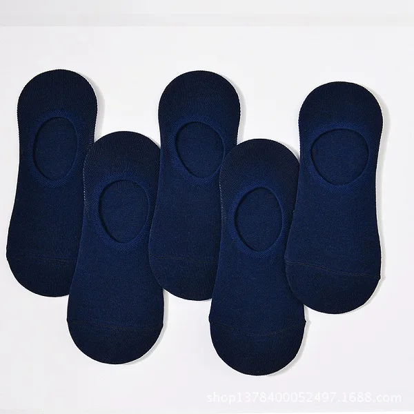 Navy Socks 10 шт. = 5 пар/лот, мужские носки, летние модные Нескользящие силиконовые невидимые одноцветные хлопковые носки, деловые мужские короткие носки, тапочки, Meia - Цвет: Navy Socks