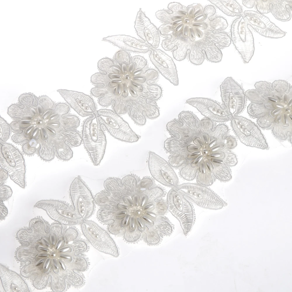 Белая кружевная вышитая блесток ткань с жемчужной жаккардовой лентой сделай сам