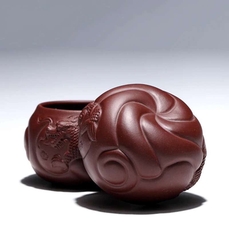 70ML Yixing Authentic Purple Clay Teacups Office Tea Ceremony Famous Handmade Raw Ore Zisha Fish Dragon Cup Home Drinkware Gifts