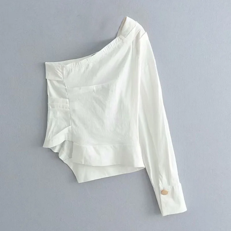 Женская модная белая блузка с асимметричным воротником и одним плечом