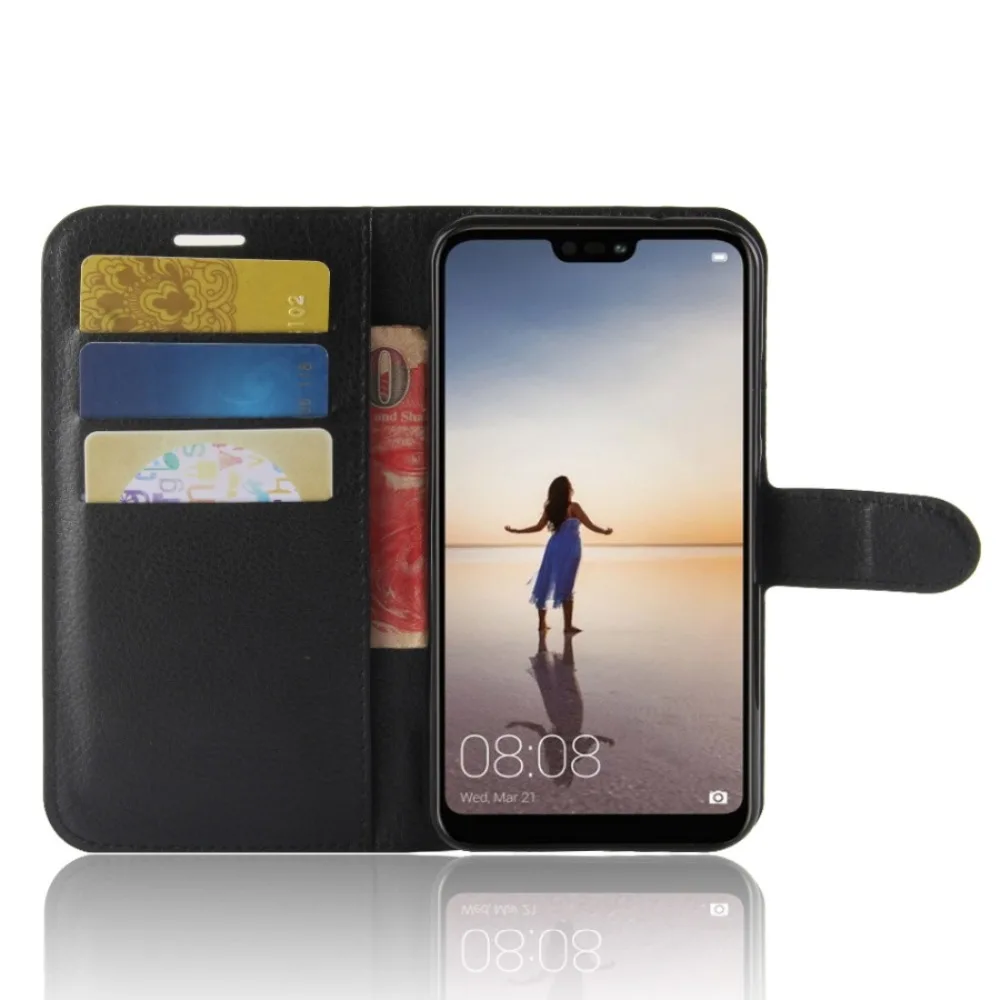 Кожаный чехол для huawei P20 Lite PU TPU с текстурой личи горизонтальный