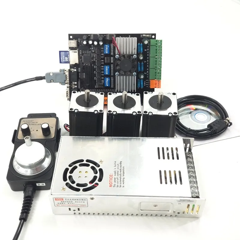 USB CNC 3 оси комплект 3 шт. Nema23 шаговый двигатель 57+ MDK2 плата контроллера двигателя+ 1 маховик+ 1 шт. мощность
