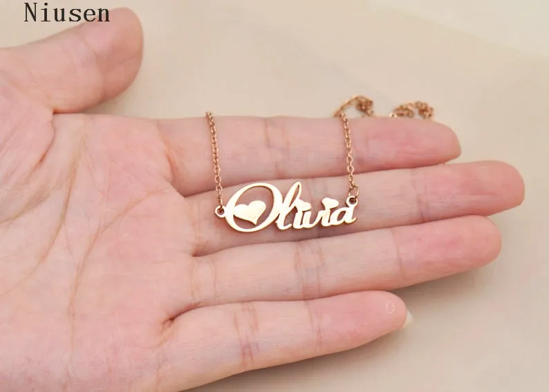 Изящное имя ожерелье с сердцем на заказ персонализированные украшения День