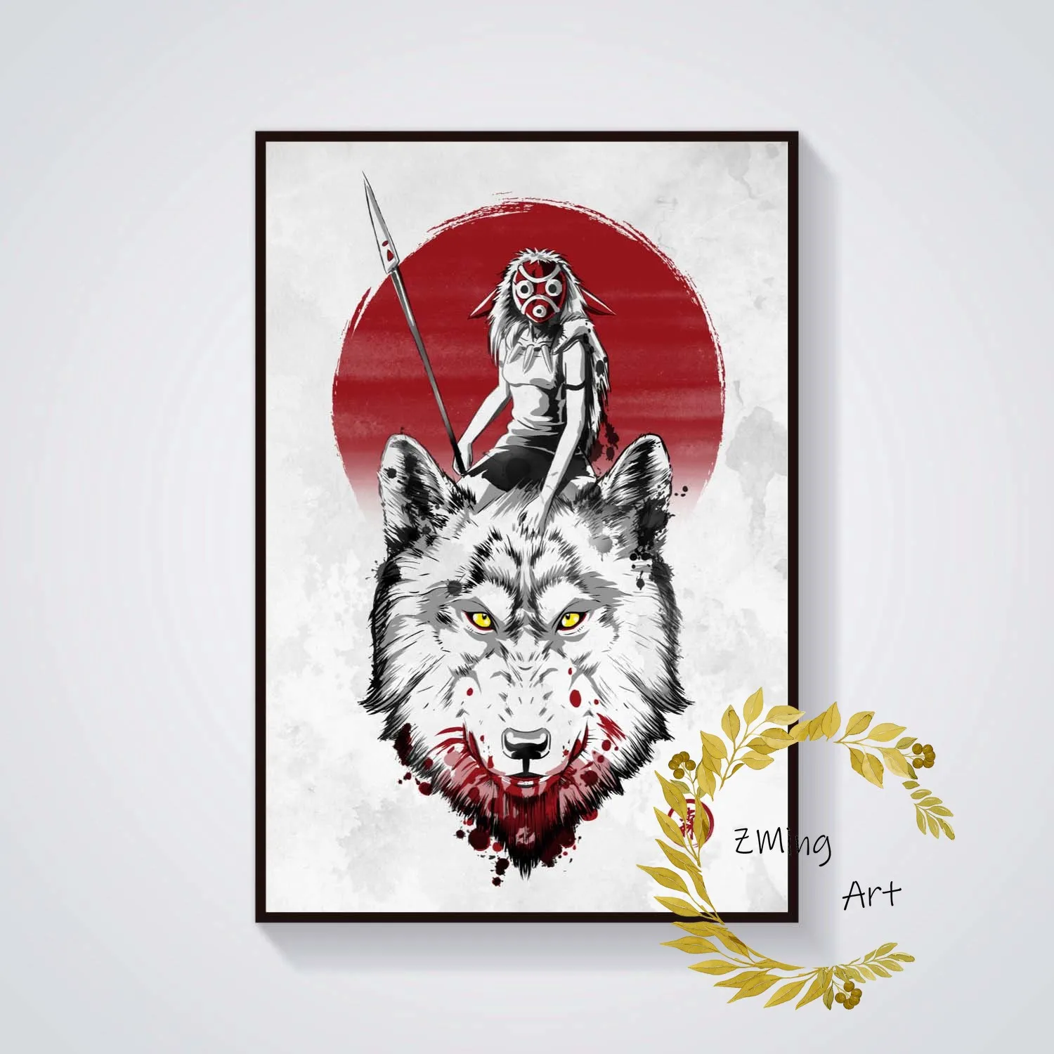 Японское японское искусство легендарный плакат Серая лиса Saiyan Wolf Princess Swordsman Kamina