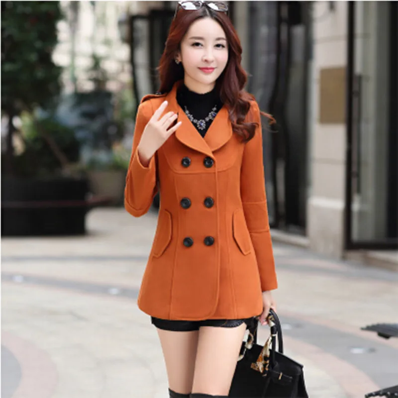 Зимнее шерстяное пальто для женщин модное однотонное двубортное с отложным