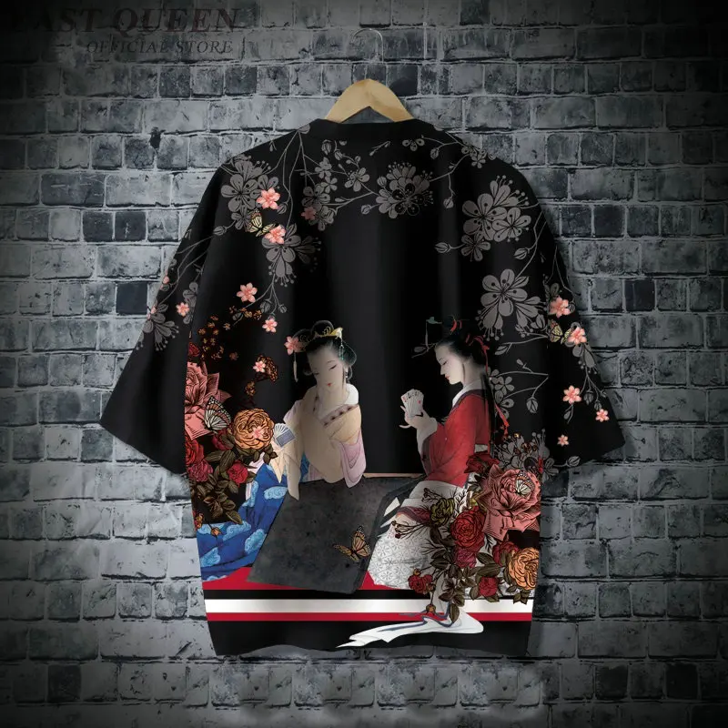 Японский косплей кимоно уличная одежда Haori мужской юката Гейша красота Печать рубашка азиатская одежда кимоно кардиган для мужчин FF2184