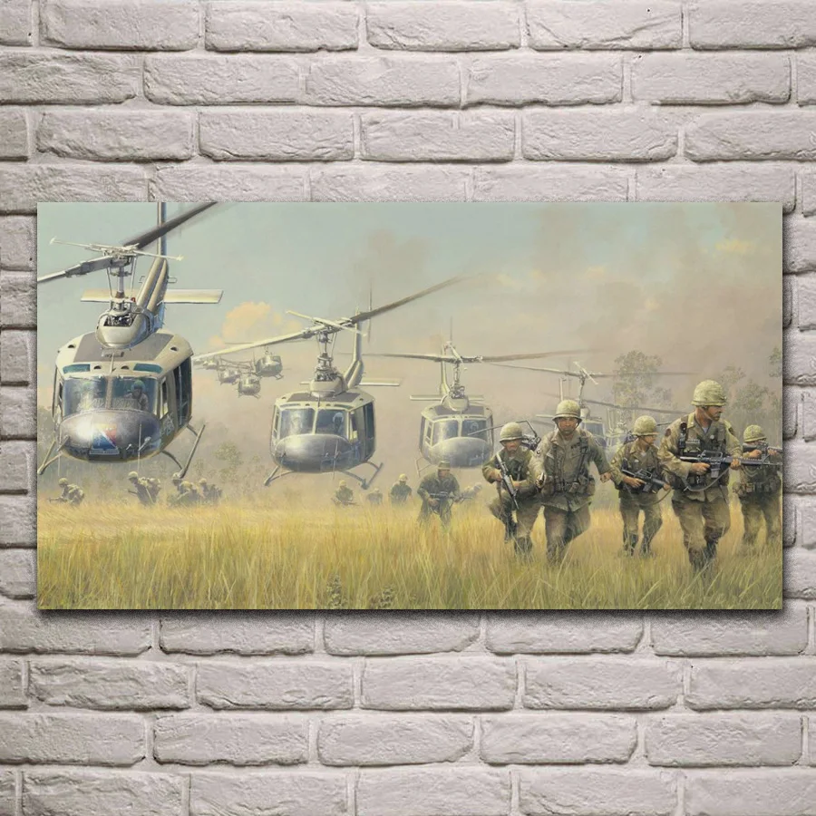Военные солдаты посадочный колокол вьетнамская кавалерия вертолеты UH 1 украшение для гостиной домашний художественный Декор деревянная рамка ткань плакат MD718