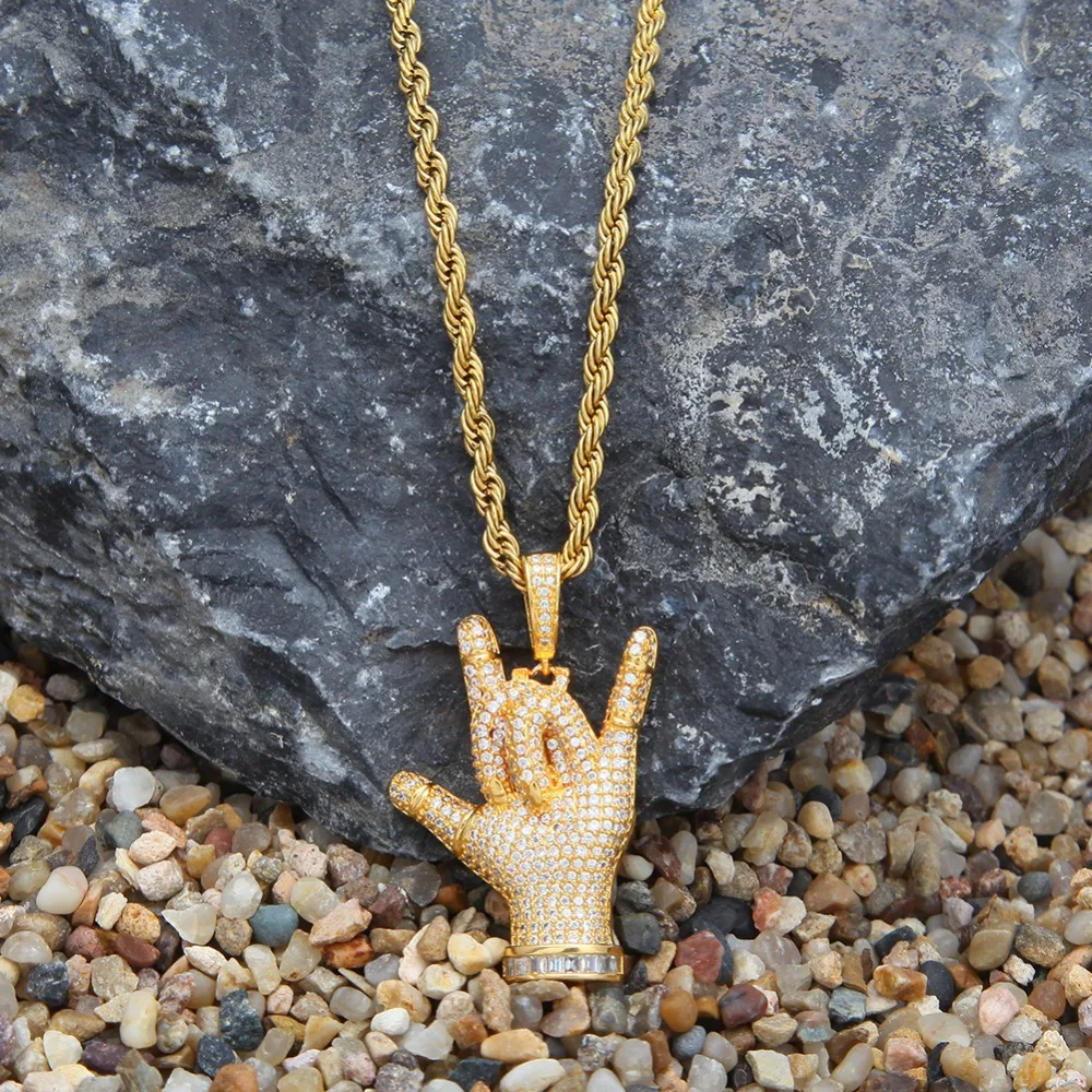 THE HIPHOP KING Custom finger love CZ Pendant Necklace Hip Hop Full Iced Out Cubic Zirconia gold sliver Stone | Украшения и