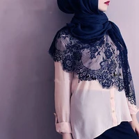 fashion two sides floral lace hijabs viscose head scarves muslim womens plain maxi muffler cotton arab shawl tudung turban 1pc