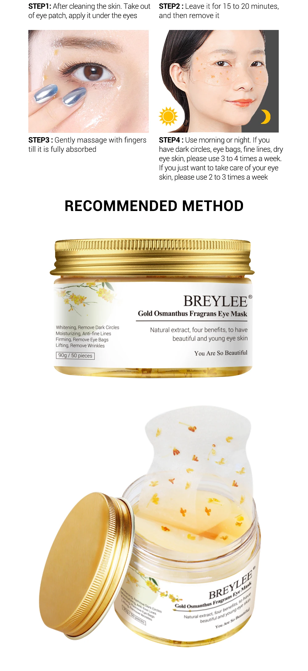 BREYLEE Gold osmanthus fragrans маска для глаз коллагеновая гелевая повязка для глаз уход за кожей лица удаление темных кругов увлажняющая отбеливающая 50 шт