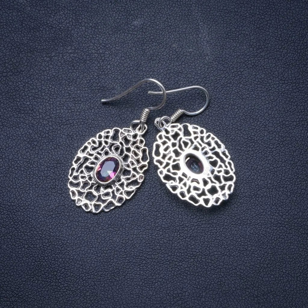 

Natural Mystical Topaz Handmade Unique 925 Sterling Silver Earrings 1.5" X4857