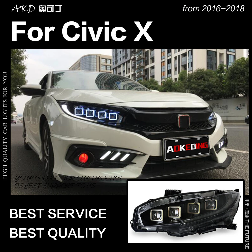 AKD автомобильный Стайлинг для Civic X Фары- Civic светодиодный фонарь DRL Hid опция Головной фонарь Ангел глаз луч аксессуары