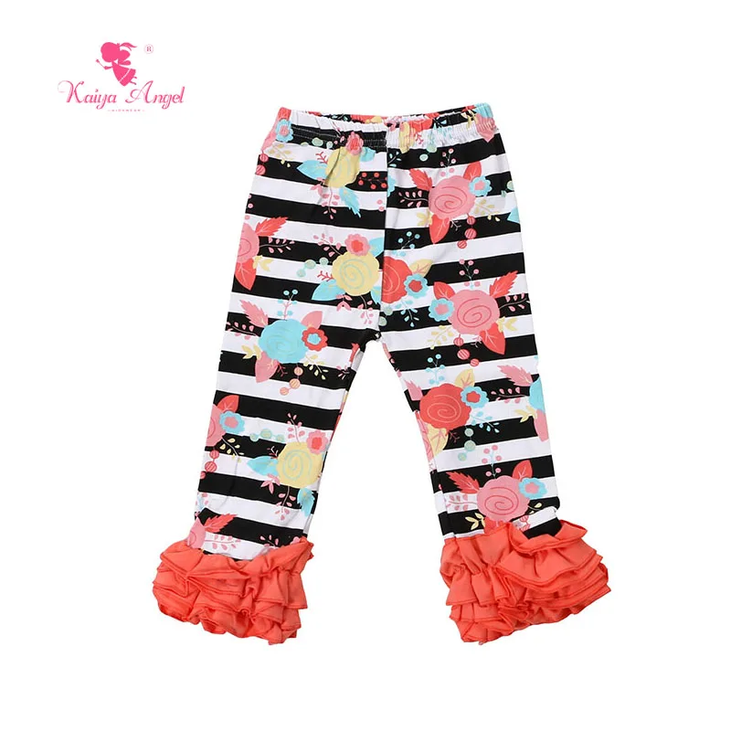 Леггинсы Kaiya Angel для девочек детские штаны с оборками и цветочным принтом 2017|icing