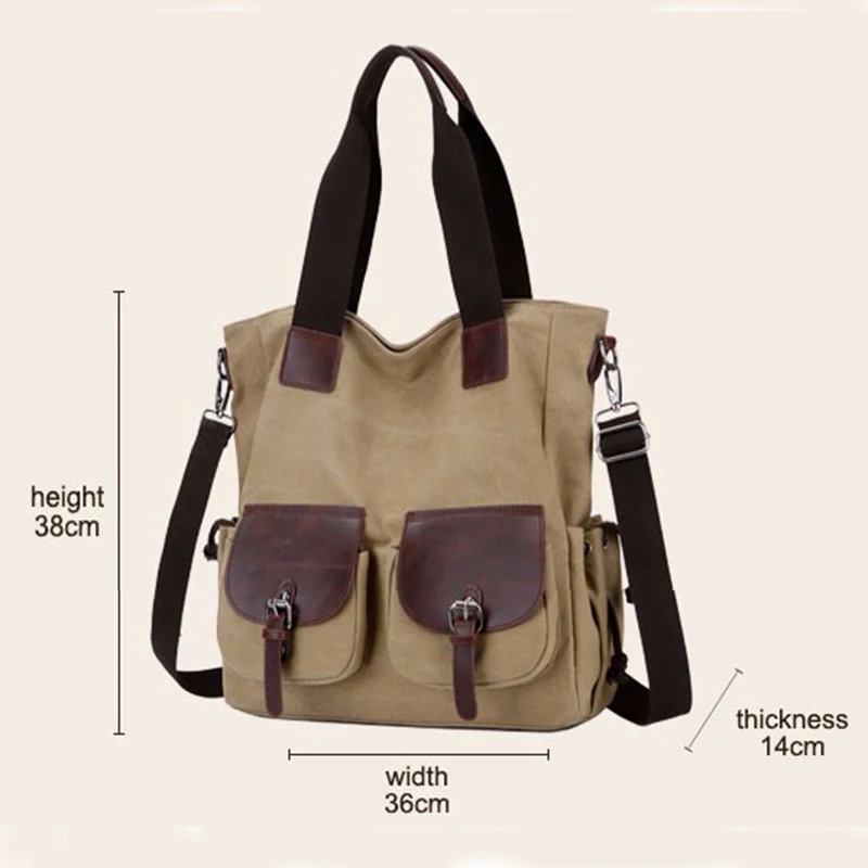 Винтажная парусиновая сумка на плечо женская большая емкость повседневная