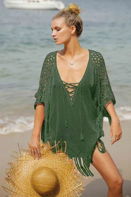 

Knitted Cover Up Lace Mesh Cover Ups Short Sleeve Swimsuit Summer Dress Beach Wear For Women Sexy Beach Holow Out Dress