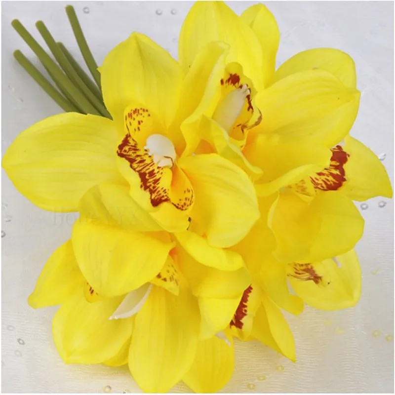 Настоящая сенсорная печать Cymbidium 6 головок искусственный цветок латекс ручная